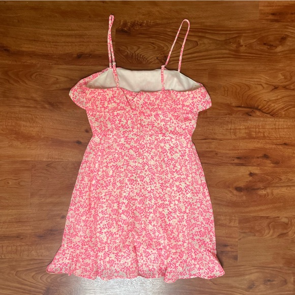 Pink White Ditsy Small Floral Flower Ruffle Mini Sundress Trixxi Size S - Picture 3 of 5